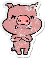 autocollant en détresse d'un cochon de dessin animé en colère png