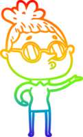 rainbow gradient line drawing of a cartoon woman wearing glasses png