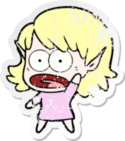 distressed sticker of a cartoon shocked elf girl png