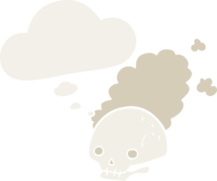 cartoon dusty old skull with thought bubble in retro style png