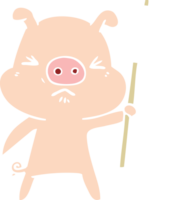 cochon en colère de dessin animé de style plat couleur png