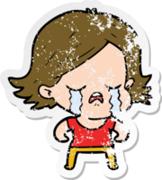 distressed sticker of a cartoon girl crying png