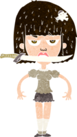 caricatura, mujer, con, cuchillo, entre, dientes png