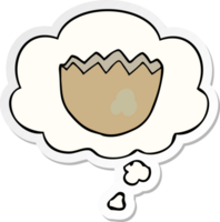 cartoon cracked eggshell with thought bubble as a printed sticker png