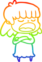 rainbow gradient line drawing of a cartoon woman talking loudly png