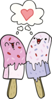 dibujos animados hielo paleta en amor con pensamiento burbuja png