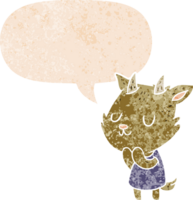 cartoon goat with speech bubble in grunge distressed retro textured style png