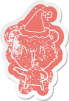 laughing polar bear quirky cartoon distressed sticker of a wearing santa hat png