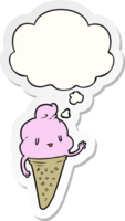 cute cartoon ice cream with thought bubble as a printed sticker png