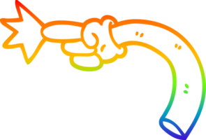 rainbow gradient line drawing of a cartoon pointing hand png