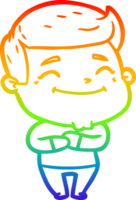 rainbow gradient line drawing of a happy cartoon man png
