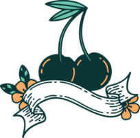 traditional tattoo with banner of cherries png