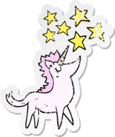 distressed sticker of a cartoon unicorn png