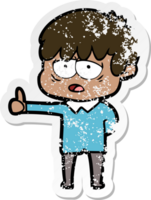 distressed sticker of a cartoon exhausted boy png