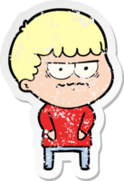 distressed sticker of a cartoon annoyed man png