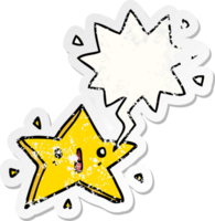 cute cartoon star with speech bubble distressed distressed old sticker png
