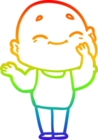 rainbow gradient line drawing of a cartoon happy bald man png