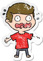 distressed sticker of a cartoon man totally stressed out png