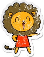 distressed sticker of a laughing lion cartoon png