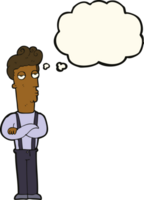 cartoon unimpressed man with thought bubble png