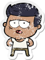 distressed sticker of a cartoon tired man png