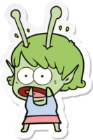 sticker of a cartoon shocked alien girl png