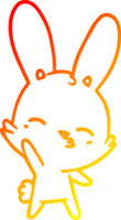 warm gradient line drawing of a curious waving bunny cartoon png