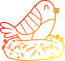 warm gradient line drawing of a cartoon bird sitting on nest png