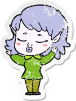 distressed sticker of a pretty cartoon elf girl png