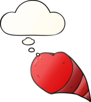 tecknad kärlekshjärtasymbol och tankebubbla i mjuk gradientstil png