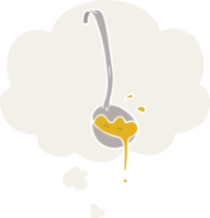 dessin animé louche de soupe et bulle de pensée dans un style rétro png