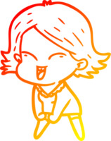 warm gradient line drawing happy cartoon girl png