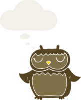 cartoon owl and thought bubble in retro style png