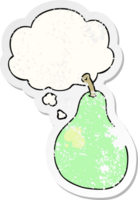 cartoon pear and thought bubble as a distressed worn sticker png