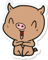 autocollant d'un cochon assis dessin animé heureux png