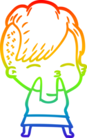 rainbow gradient line drawing cartoon squinting girl png