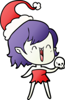 cute gradient cartoon of a happy vampire girl wearing santa hat png