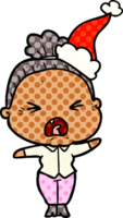 comic book style illustration of a angry old woman wearing santa hat png