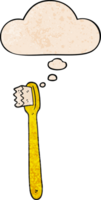 brosse à dents de dessin animé et bulle de pensée dans le style de motif de texture grunge png