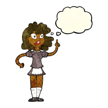 mucama preocupada de dibujos animados con burbuja de pensamiento png