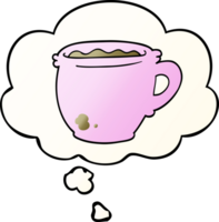 tecknad varm kopp kaffe och tankebubbla i slät gradientstil png