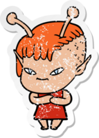 distressed sticker of a cute cartoon alien girl png