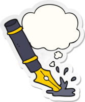 cartoon fountain pen and thought bubble as a printed sticker png