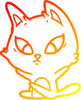 linha de gradiente quente desenhando gato de desenho animado confuso sentado png