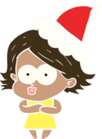 vlak kleur illustratie van een meisje pruilen vervelend de kerstman hoed png