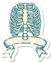 grunge sticker with banner of a rib cage png