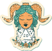 tiefling with natural twenty d20 dice roll grunge sticker png