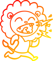 warm gradient line drawing cartoon roaring lion png