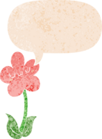 cartoon bloem en tekstballon in retro getextureerde stijl png