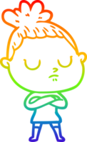 dibujo de línea de gradiente de arco iris mujer tranquila de dibujos animados png